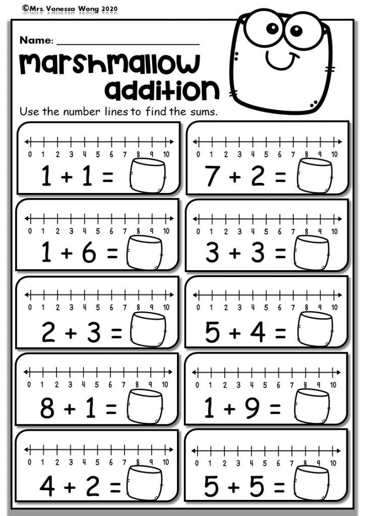 Kindergarten Math Worksheets Number Line Addition Mrs Vanessa Wong