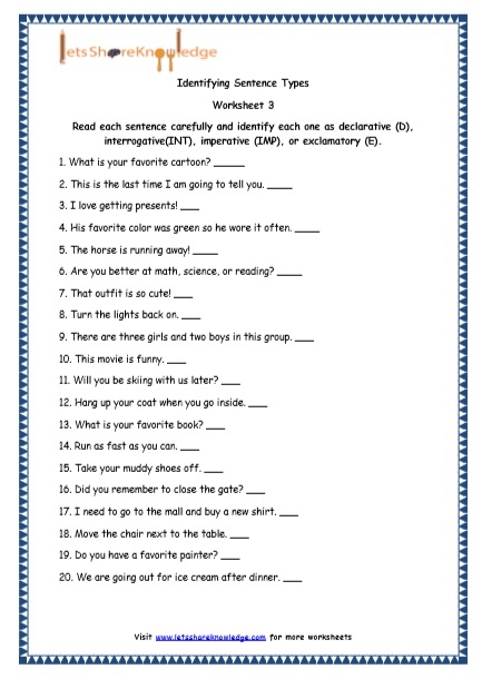 Kinds Of Sentences Worksheets For Grade 7 Pdf Infoupdate