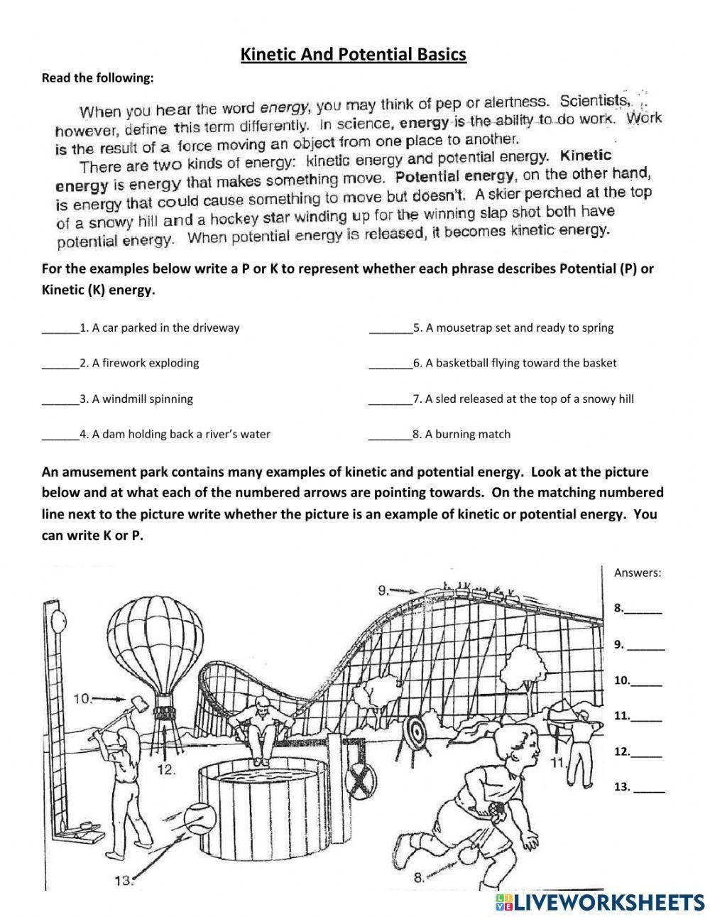 Kinetic And Potential Energy Worksheet With Answers Laney Lee 