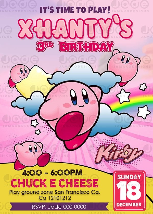 Kirby Birthday Invitation Template