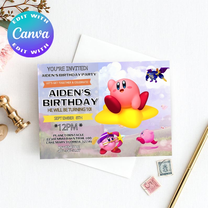 Kirby Invitation Kirby Birthday Invitation Kirby Party Inv Inspire 