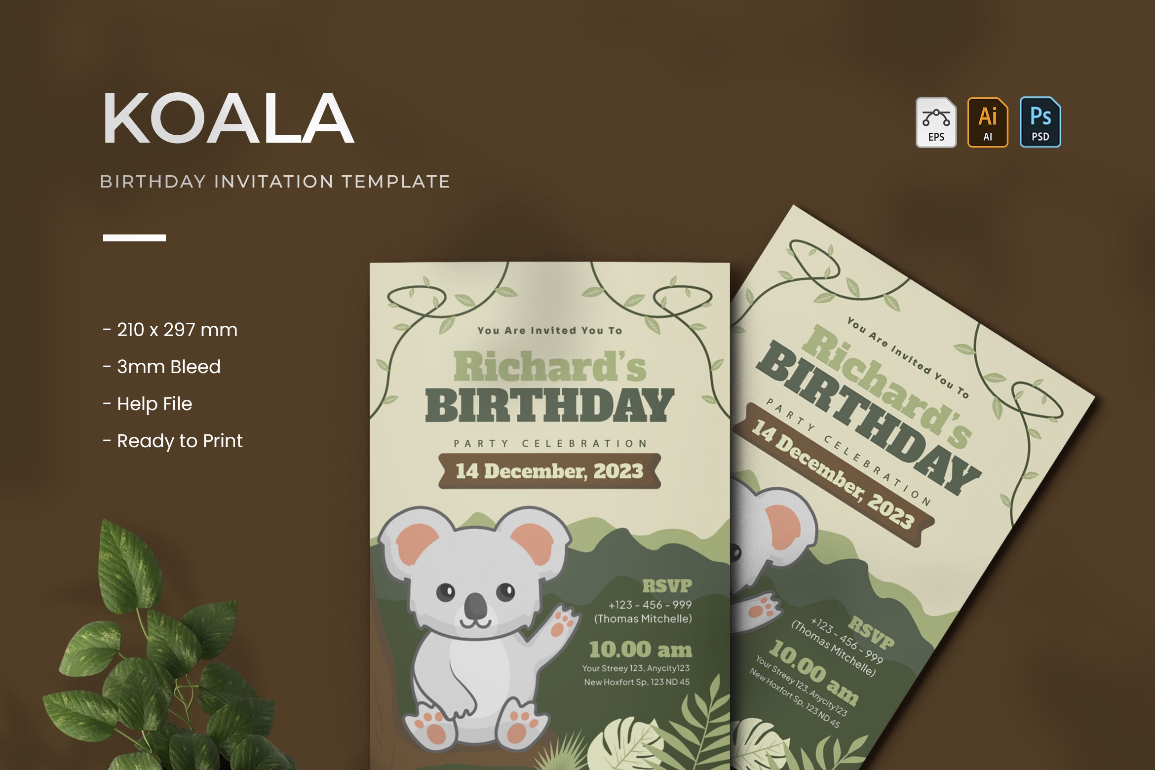 koala birthday invitation template