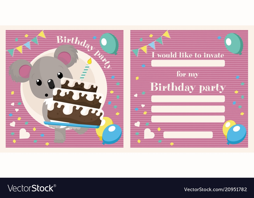 Koala Birthday Invitation Royalty Free Vector Image