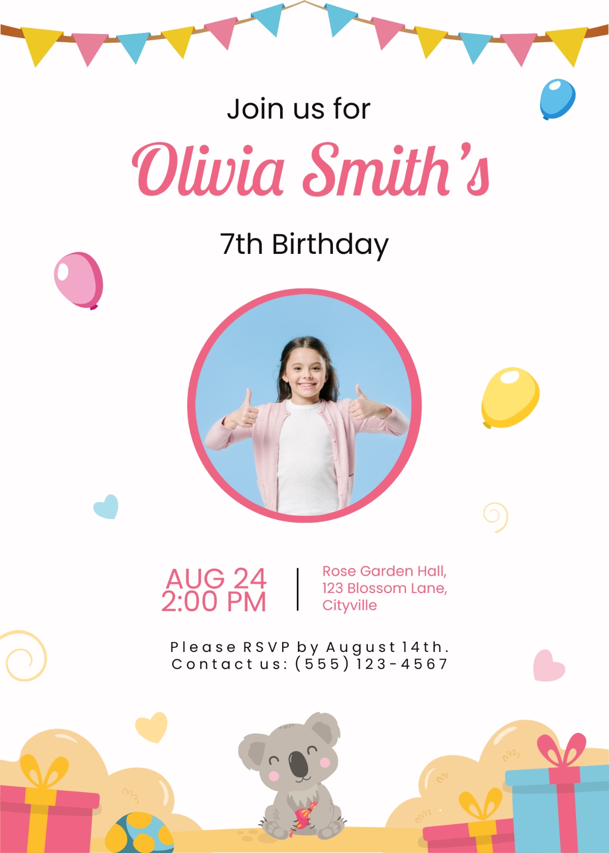 Koala Birthday Invitation Template Edit Online Download Example 
