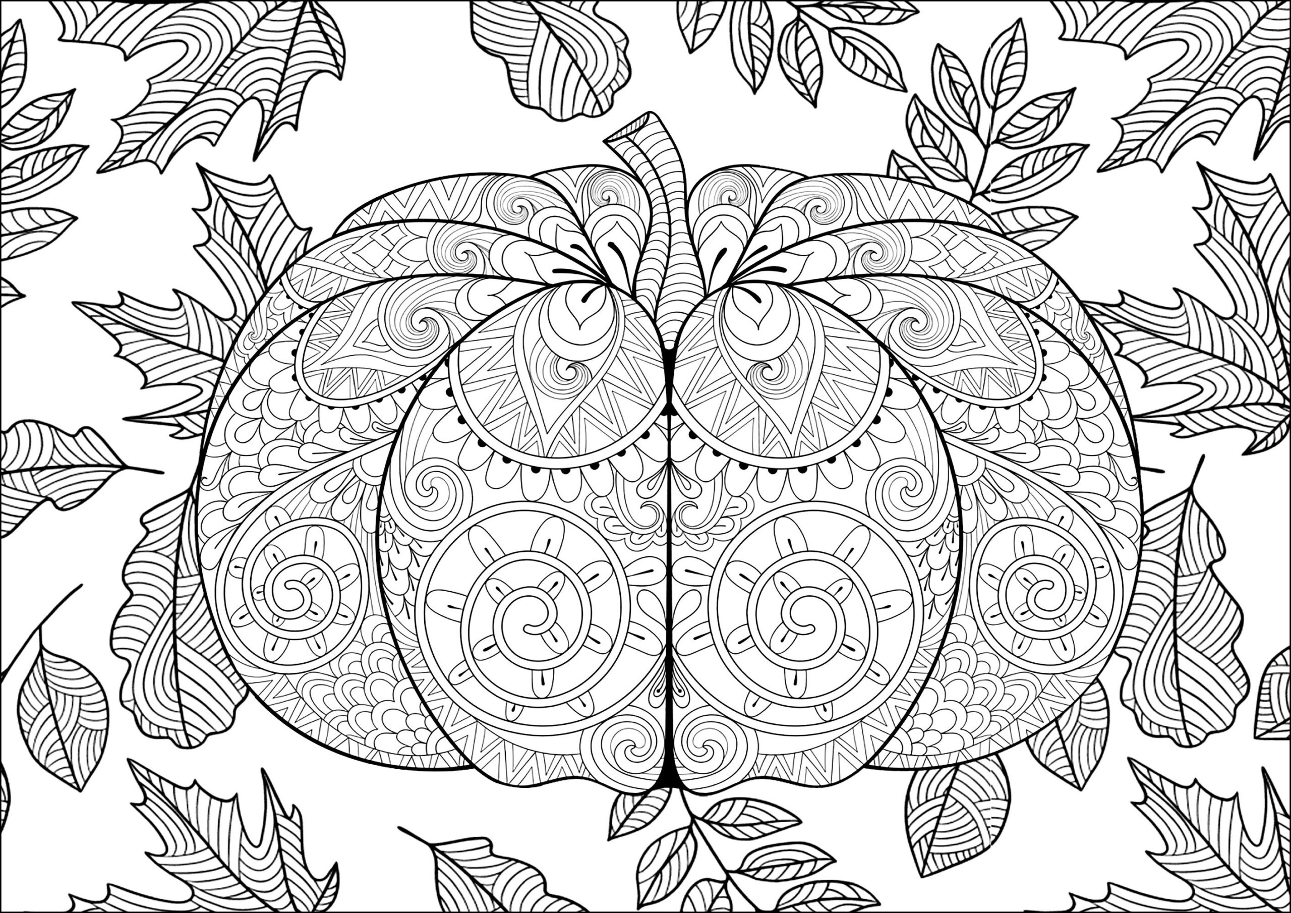 Large Halloween Pumpkin With Leaf Pattern And Background Halloween