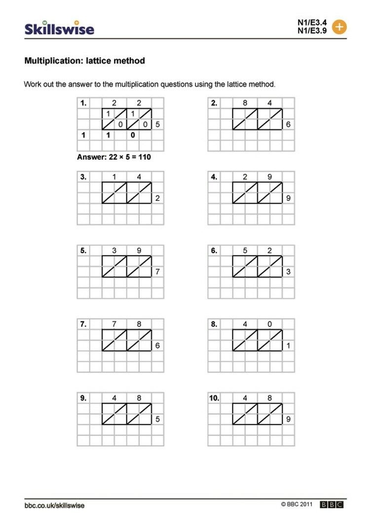 Lattice Multiplication Worksheets Multiplication Worksheets