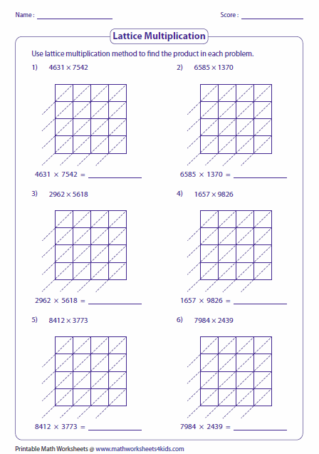 Lattice Multiplication Worksheets Multiplication Worksheets