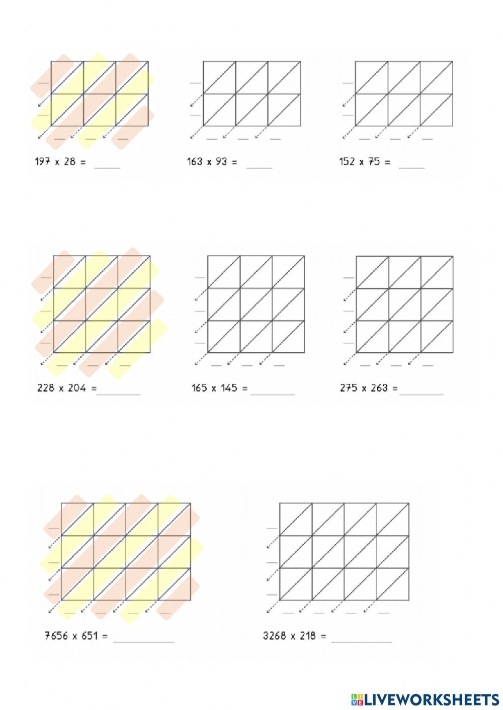 lattice multiplication worksheets