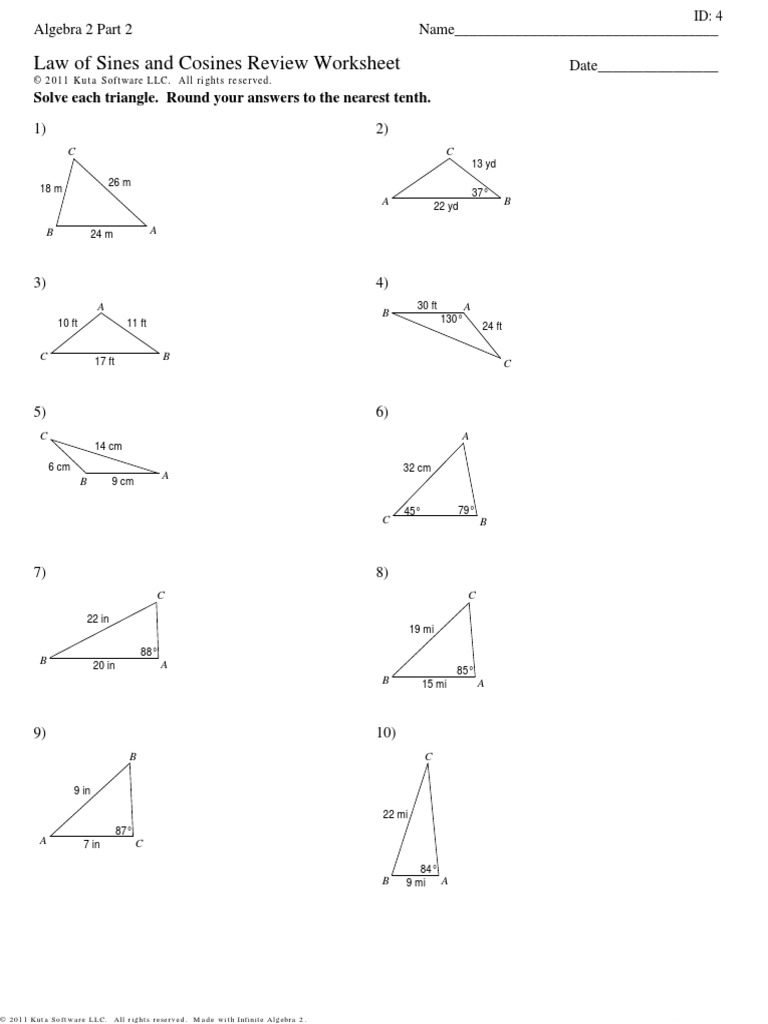Law Of Sines And Cosines Review Kuta With Answers PDF Angle 