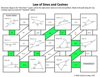 Law Of Sines And Cosines Riddle And Maze Worksheets By Math 