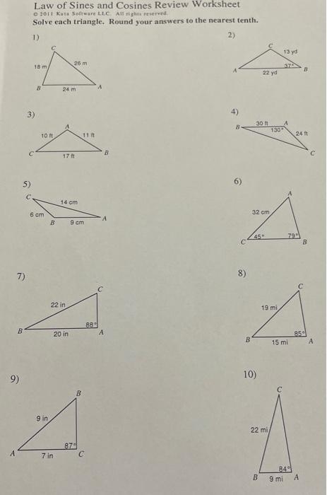 law of sines cosines worksheet