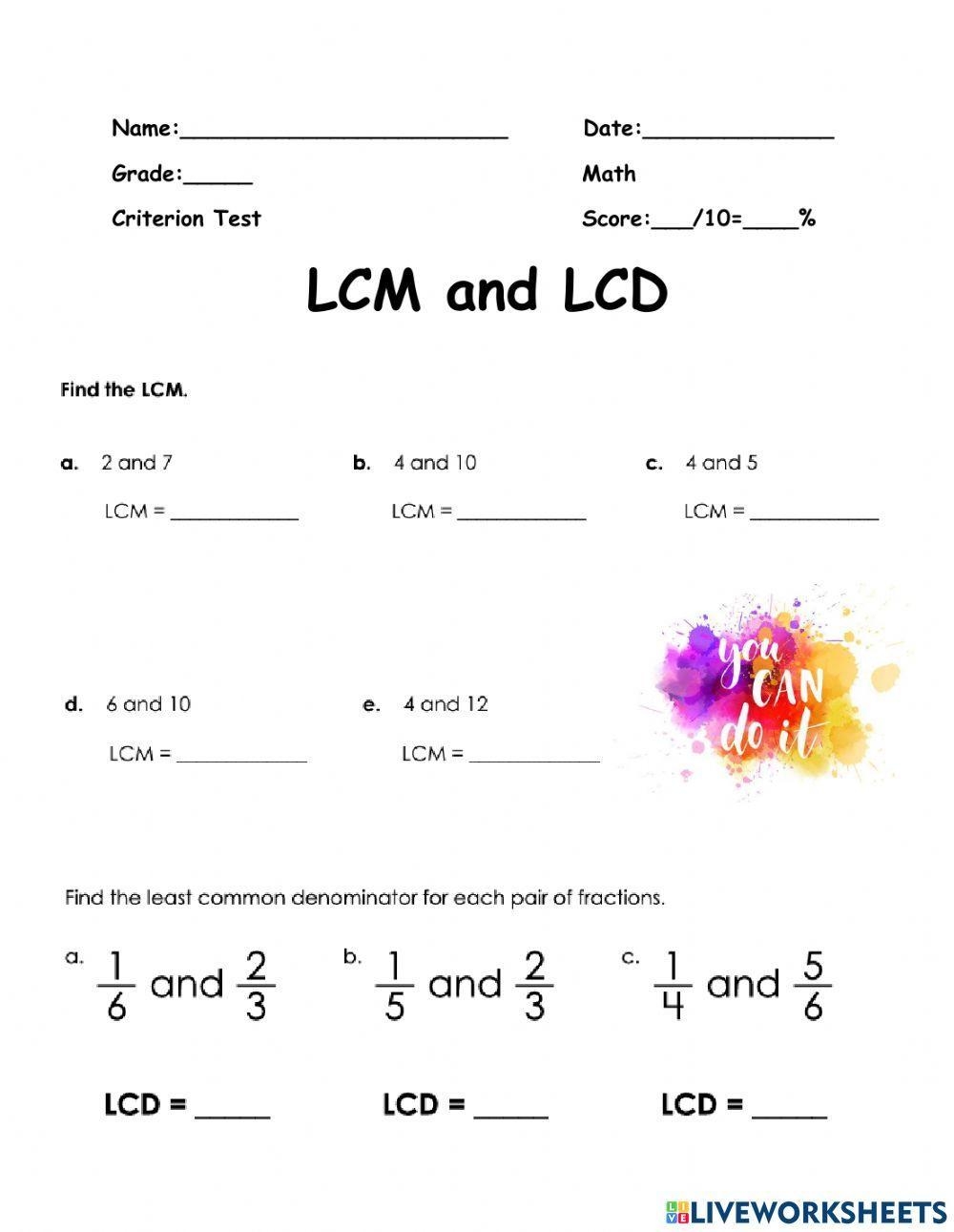 LCM And LCD Worksheet Live Worksheets Worksheets Library