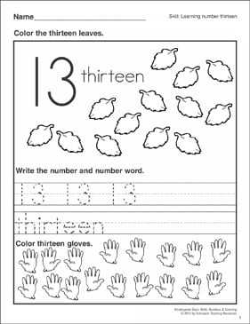 Learning Number Thirteen Kindergarten Basic Skills Numbers 