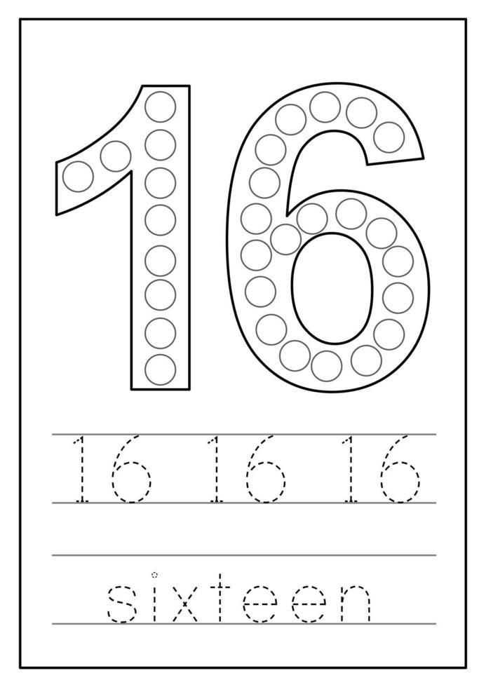 Learning Numbers For Kids Number Sixteen Math Worksheet In 2024
