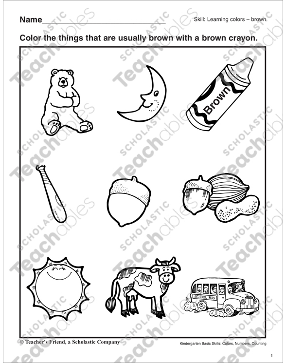 Learning The Color Brown Kindergarten Basic Skills Printable 