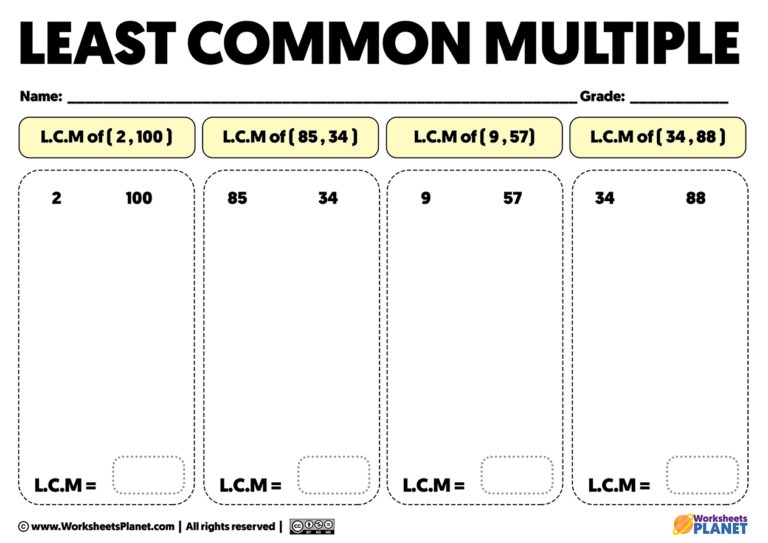 Least Common Multiple Worksheets