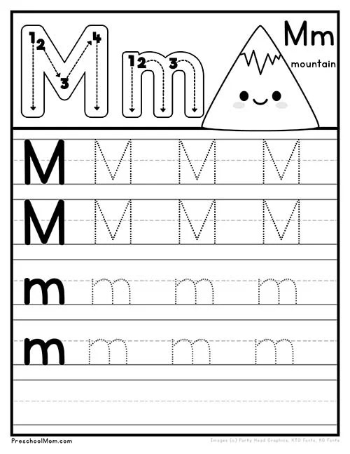Letter Tracing Alphabet M Kiddoworksheets Worksheets Library