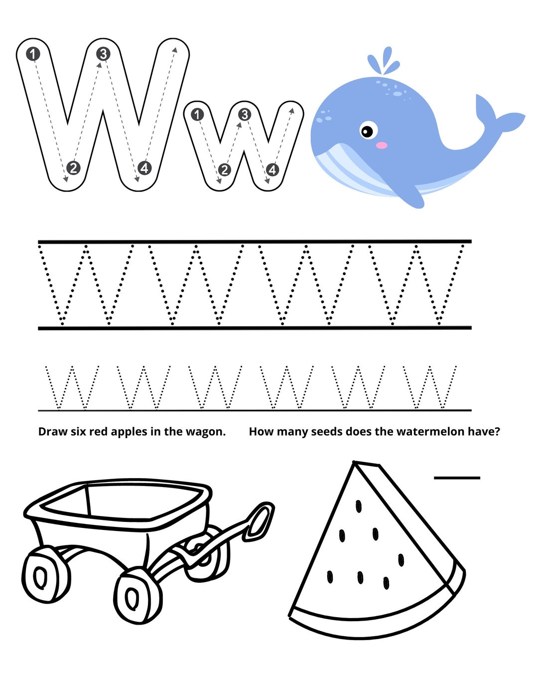 Letter W Worksheet Etsy