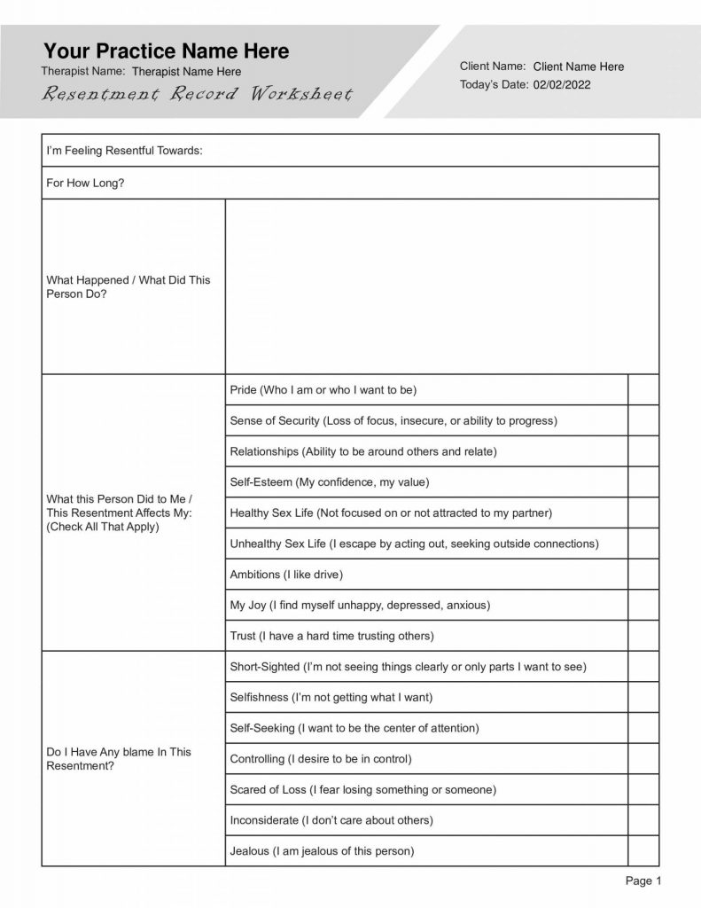 resentment worksheet