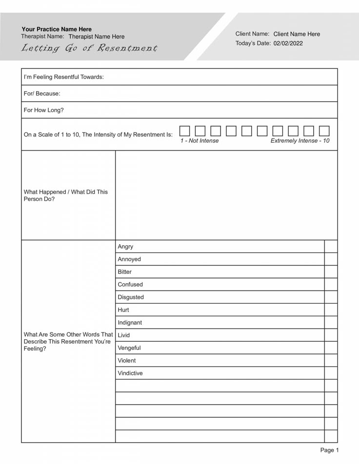 Letting Go Of Resentment Worksheet Editable Fillable Printable PDF