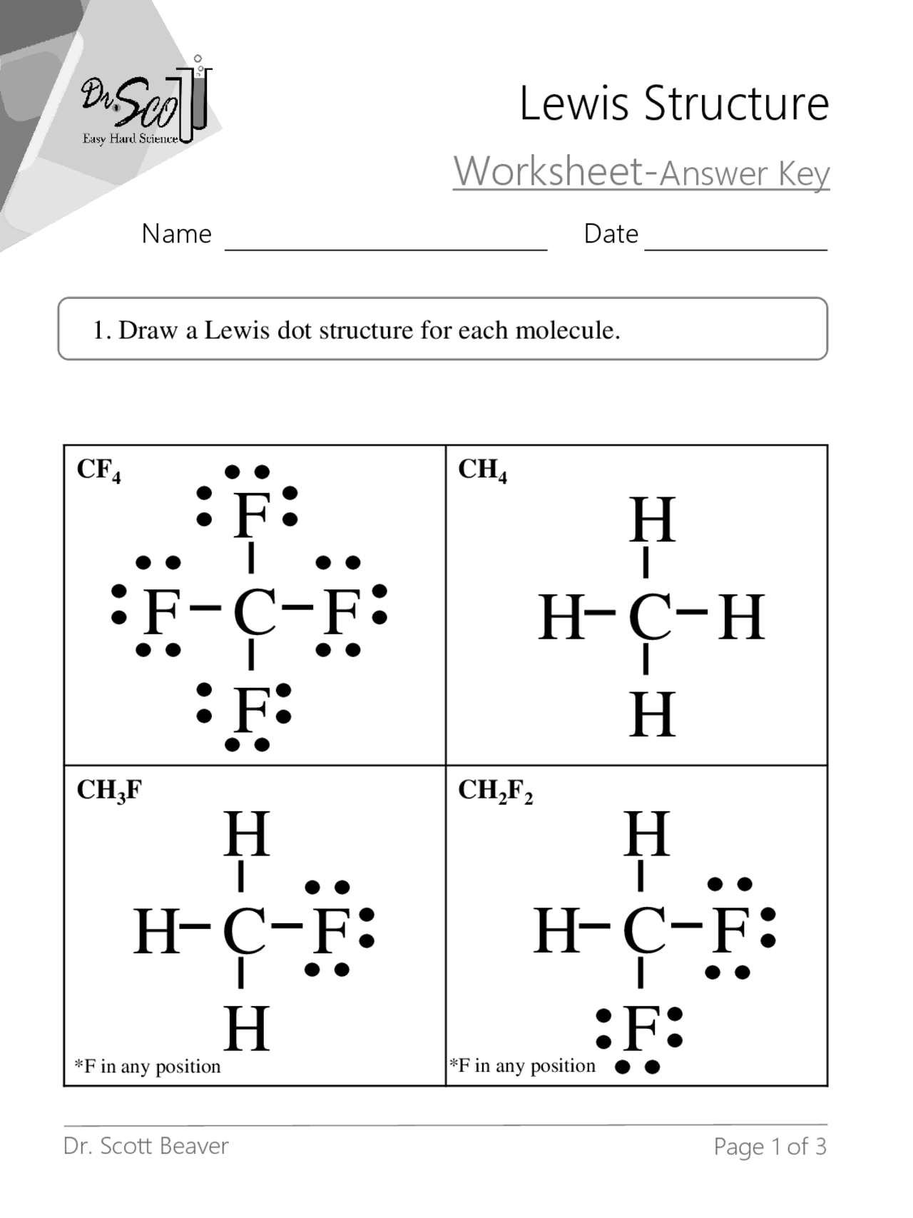Lewis Dot Structure Worksheet Answer Key pdf Study Notes 