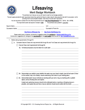 Lifesaving Merit Badge Workbook Fill Online Printable Fillable 
