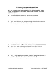 Limiting Reagent Worksheet Part 2 Limiting Reagent Worksheet All 