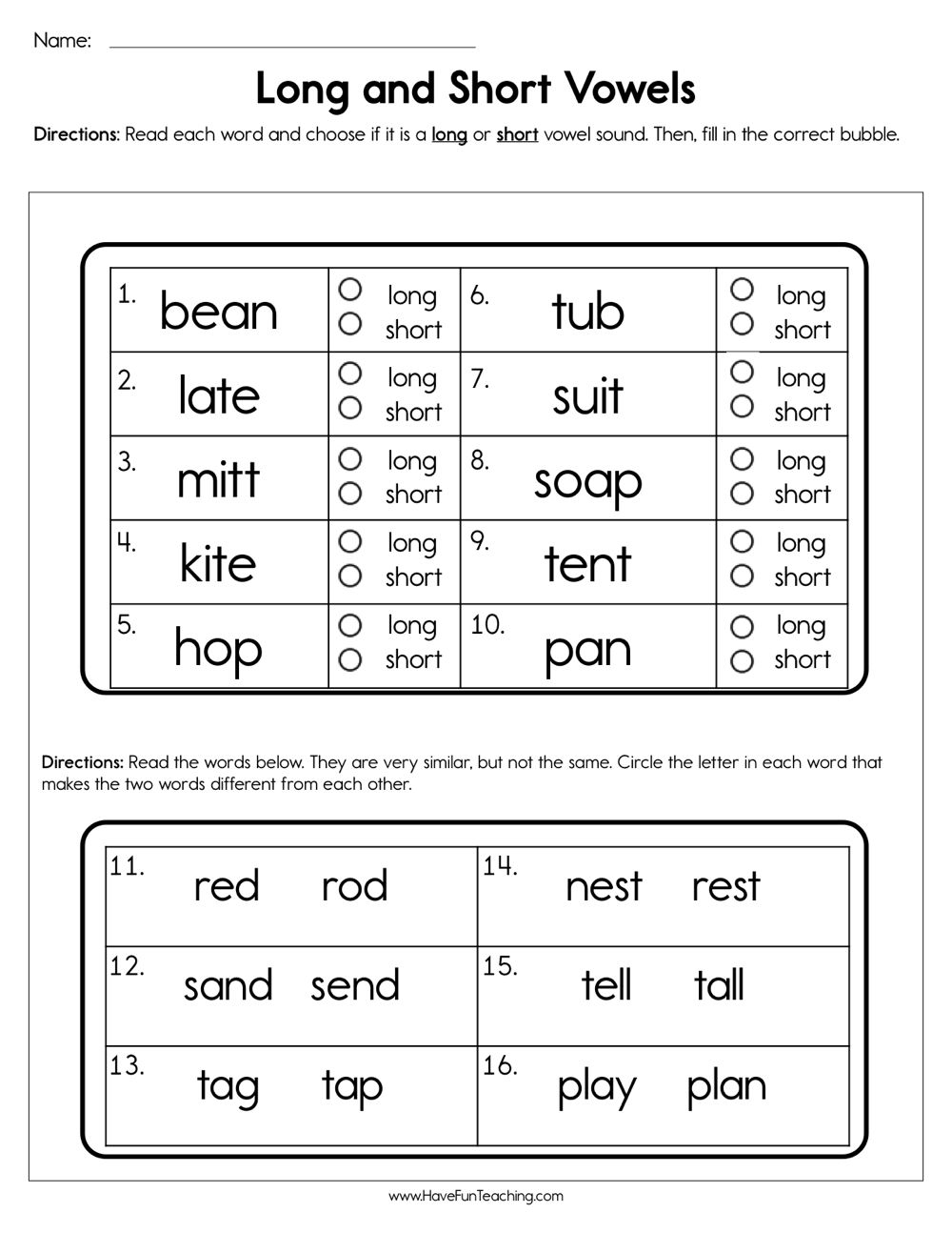 Long And Short Vowel E Spelling Worksheet Free Printable For Kids 