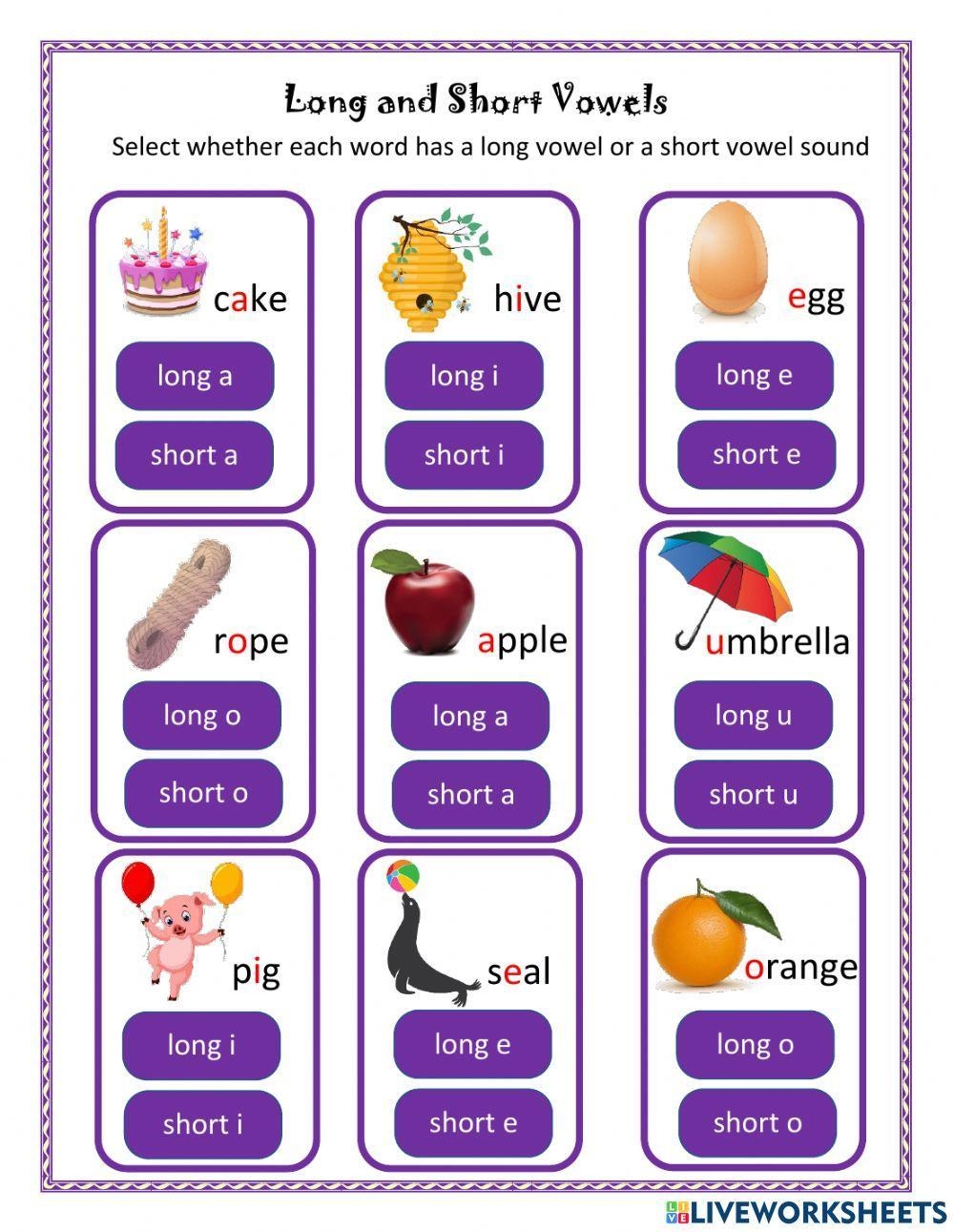 short i and long i worksheets