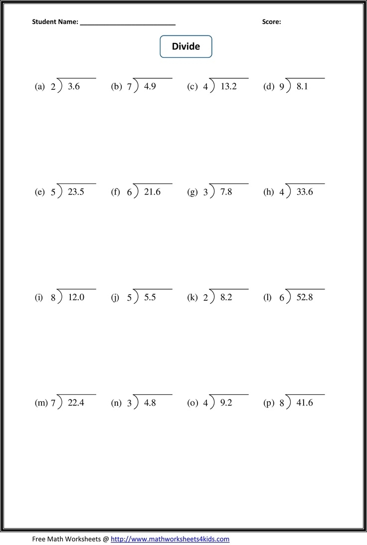 Long Division Decimals Worksheets