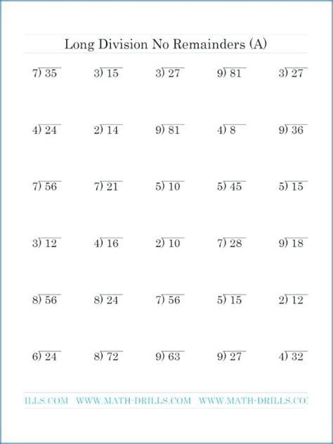 Long Division Worksheet Without Remainders Practice Sheets For 