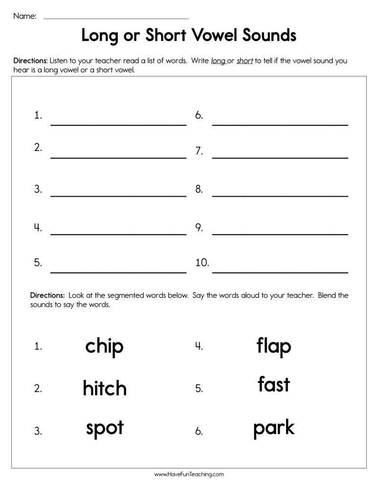 long vowel short vowel worksheet