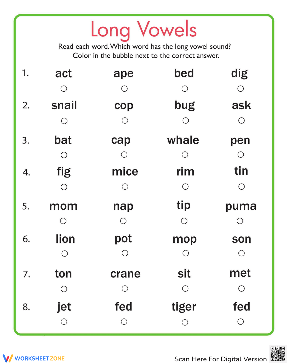 Long Vowel Short Vowel Categorizing Worksheet Miniature Masterminds 