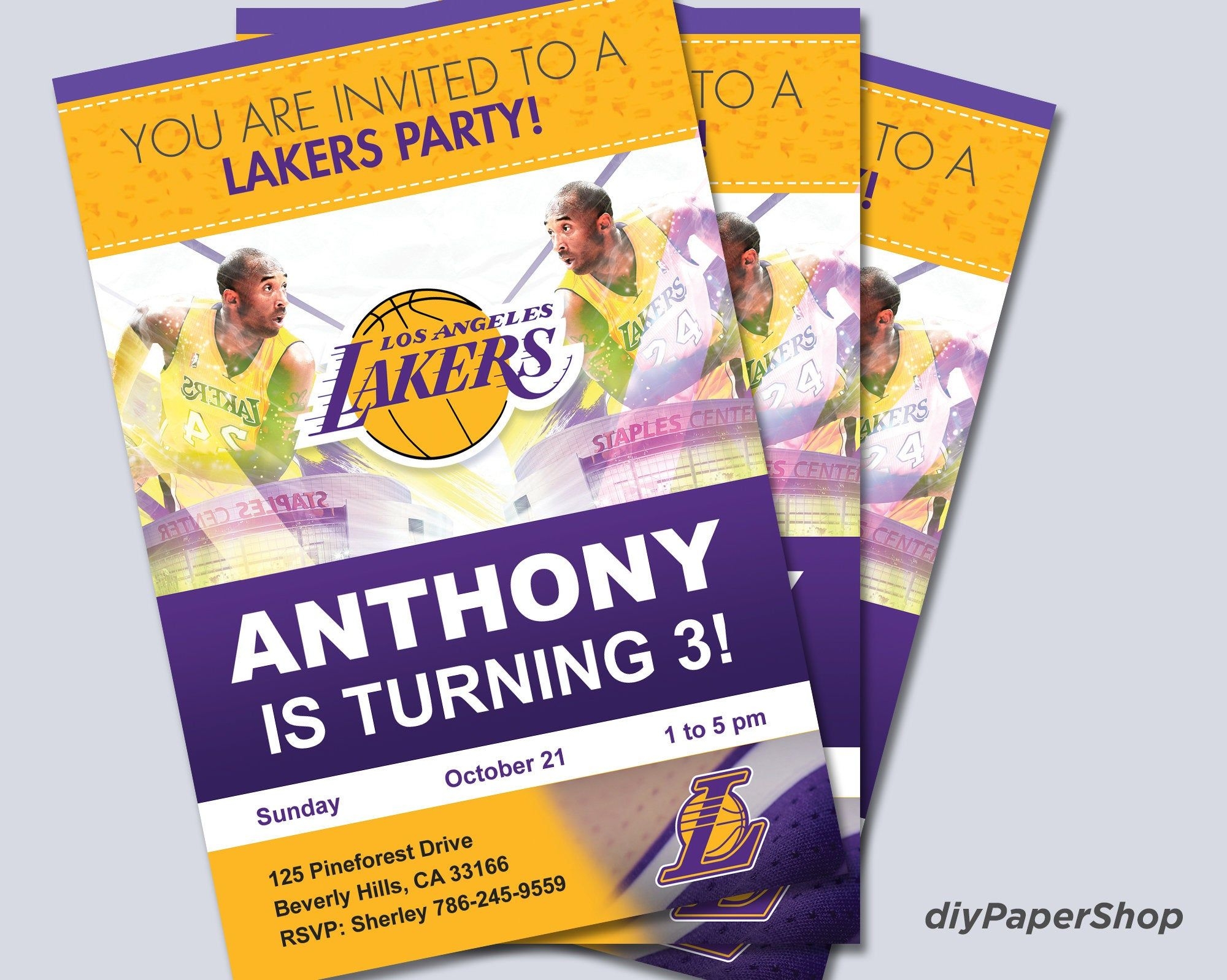 Los Angeles Lakers Invitation Birthday Invitations Lakers Party 