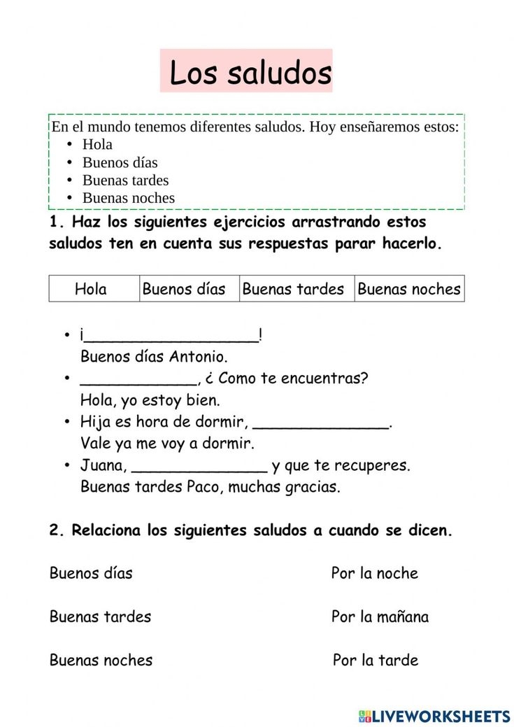 Los Saludos Y Despedidas Worksheet