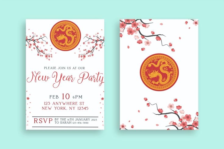 Lunar New Year Cherry Blossom Invitation Template Printable Lunar New