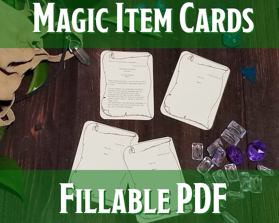 Magic Item Cards Printable Fillable PDF Dungeons And Etsy
