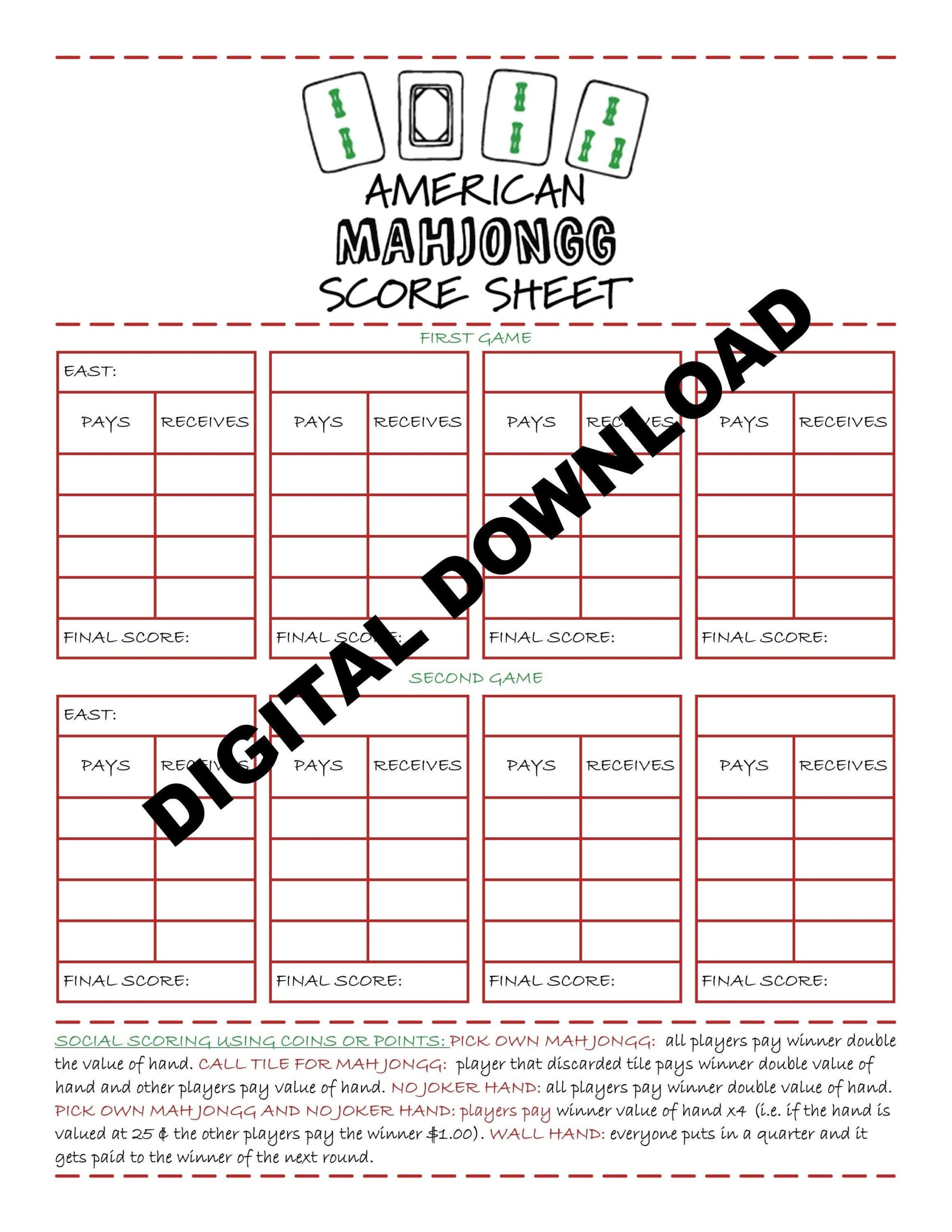 Mahjong Scoring Sheet Printable