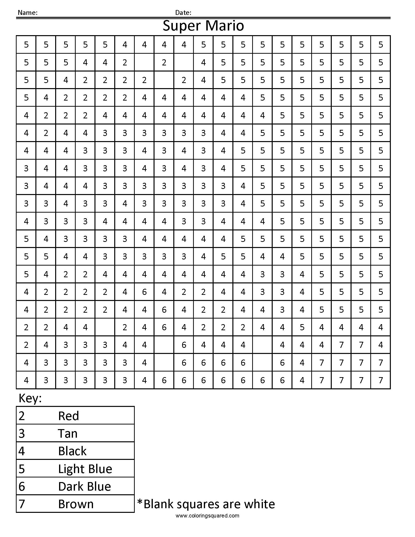 Mario Color By Number Printables