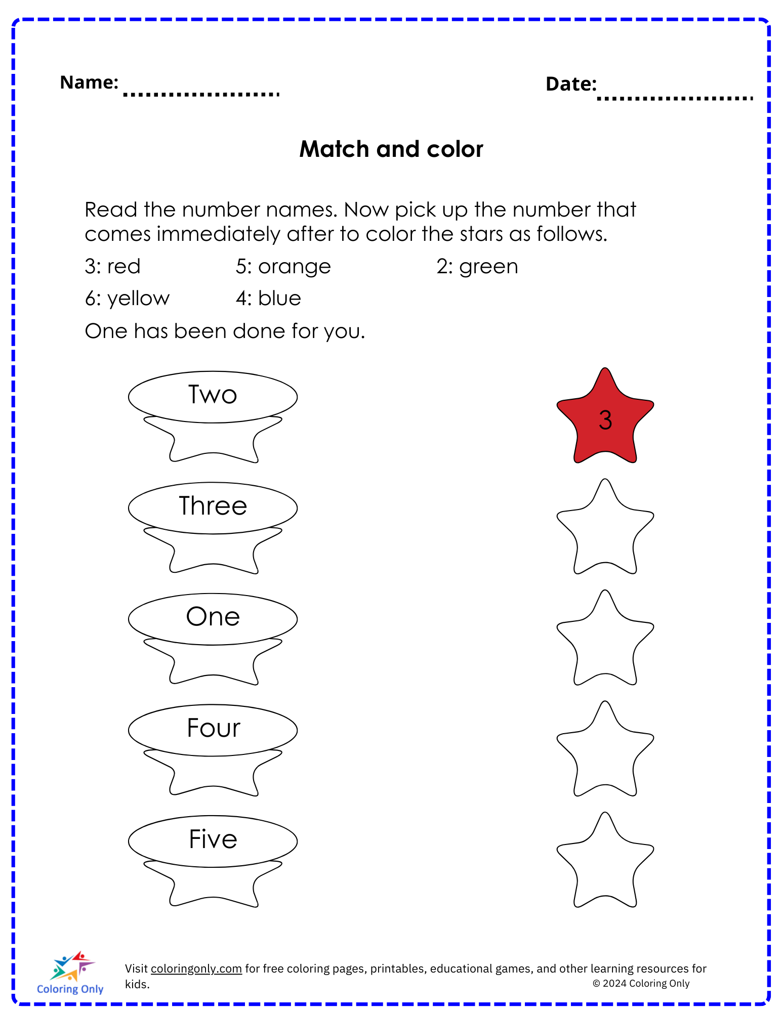 Match And Color Free Printable Worksheet