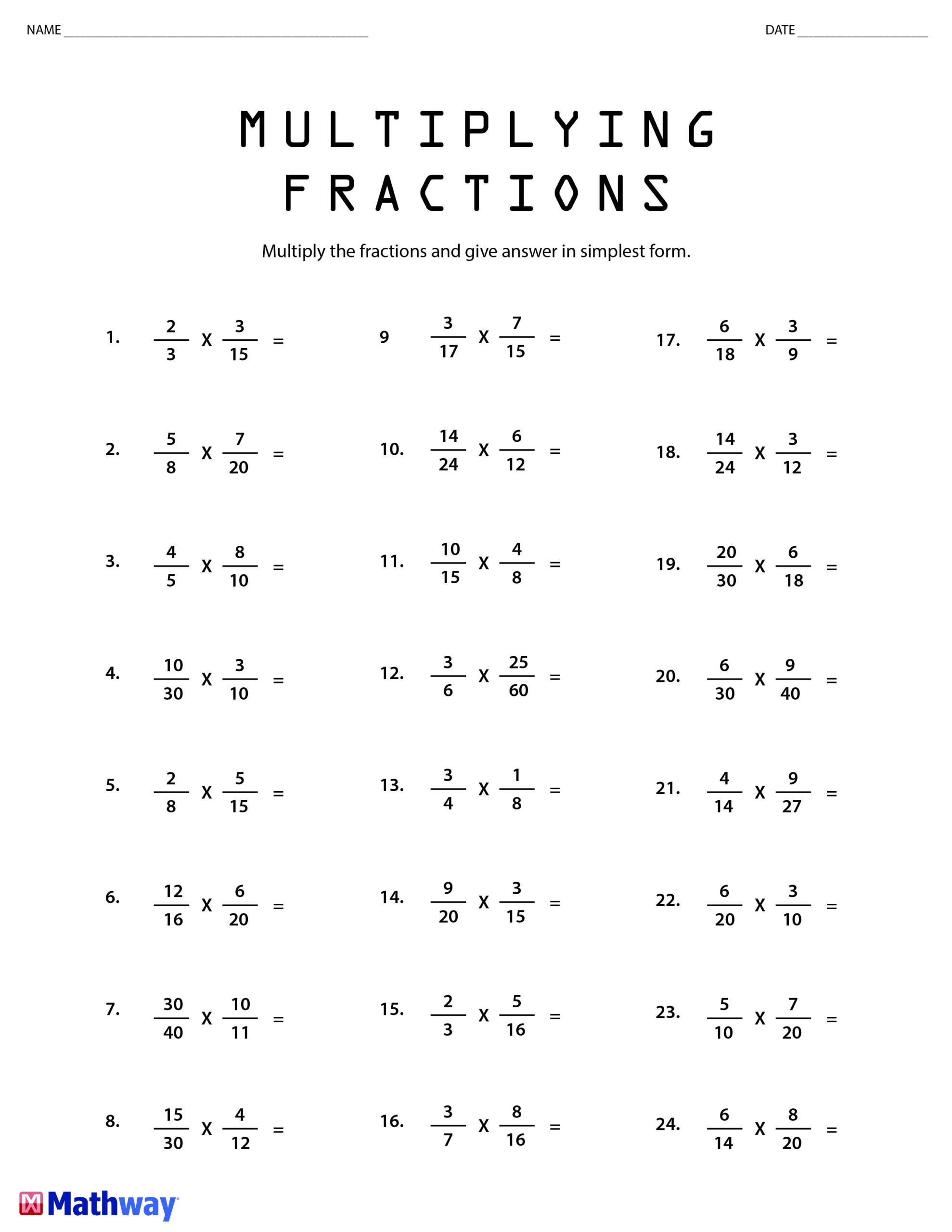 Math Worksheets Fractions Multiplication And Division 