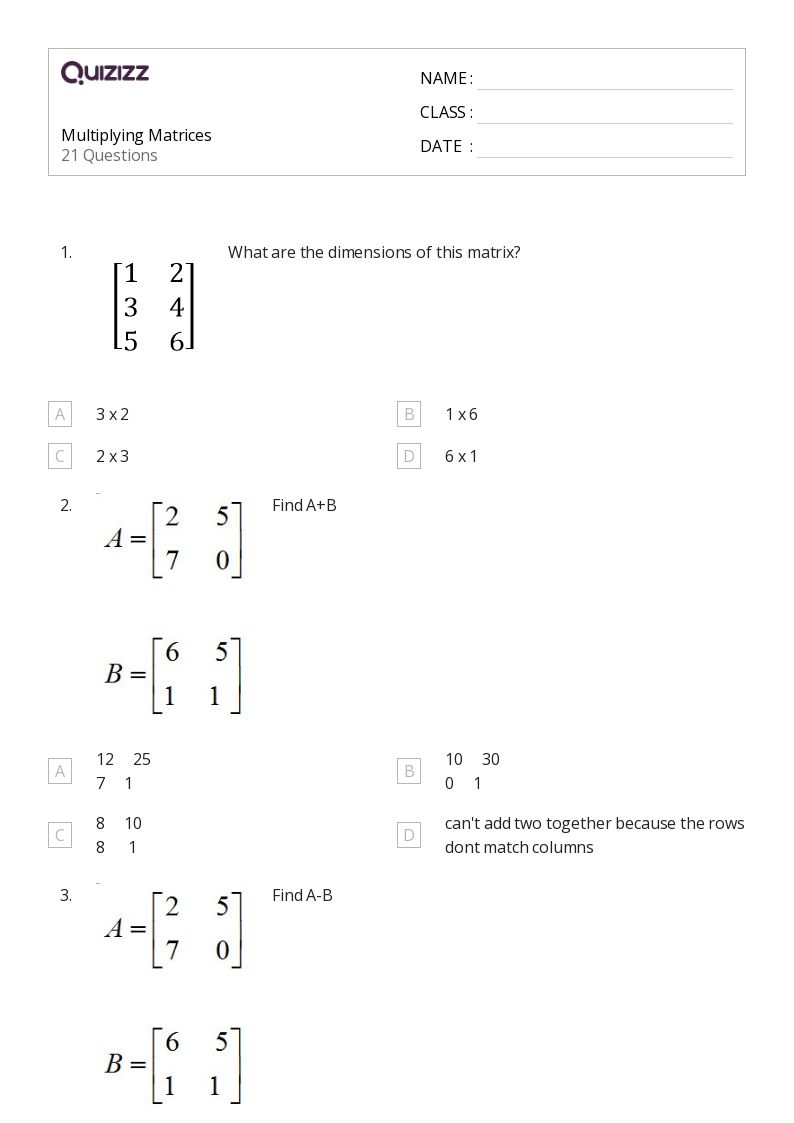 Matrix Multiplication Worksheets Math Monks Worksheets Library