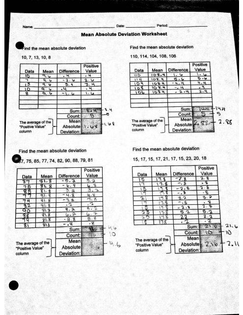 mean absolute deviation worksheet with answers pdf