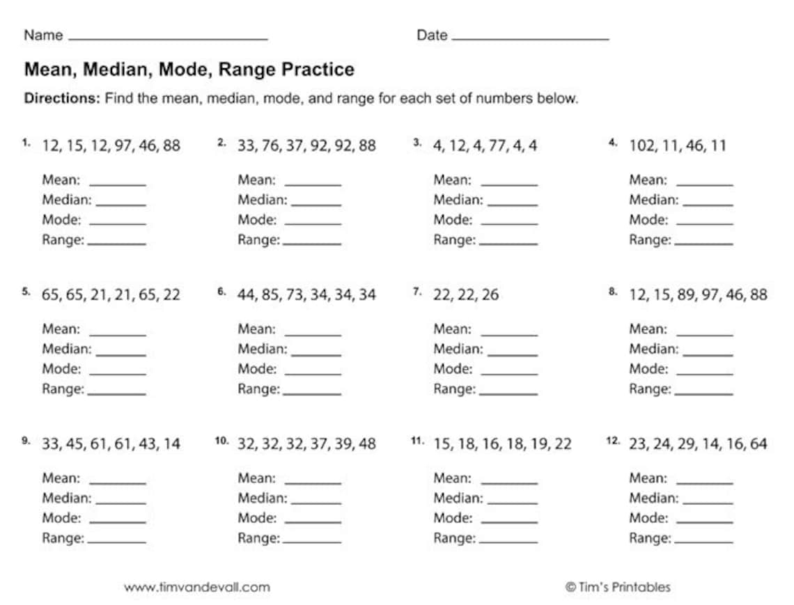 Mean Median Mode Range Worksheets Pdf Printable Etsy Hot Sex Picture