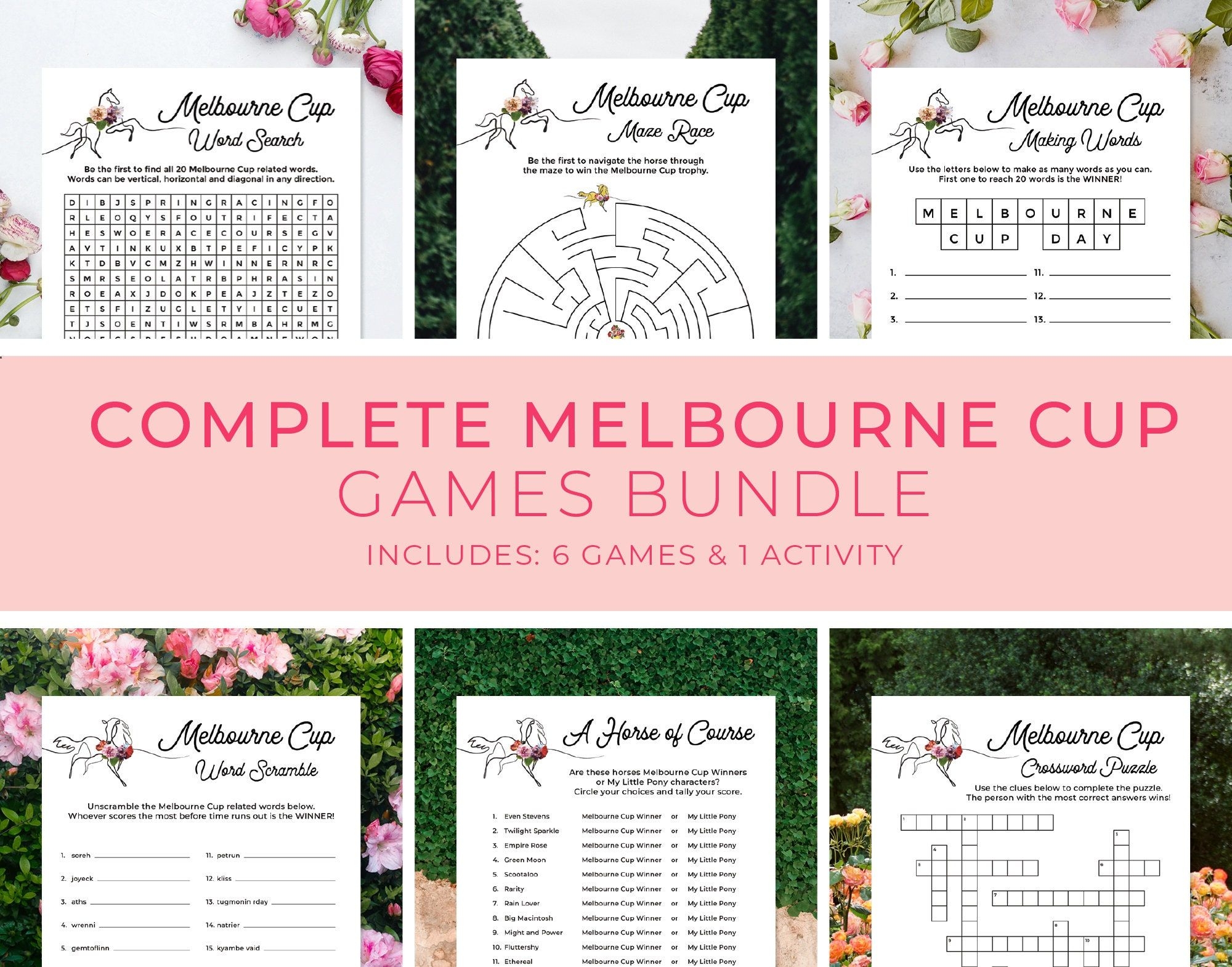 Melbourne Cup Party Games Bundle Crosswords Derby Games Office Party 