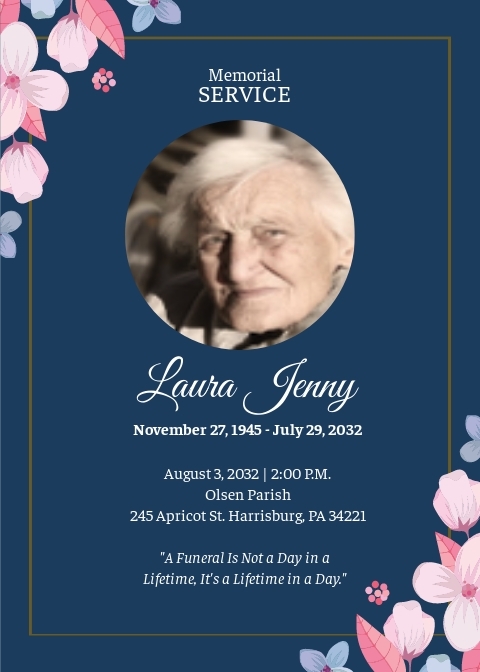 Memorial Service Announcement Invitation Template Free PDF Word 