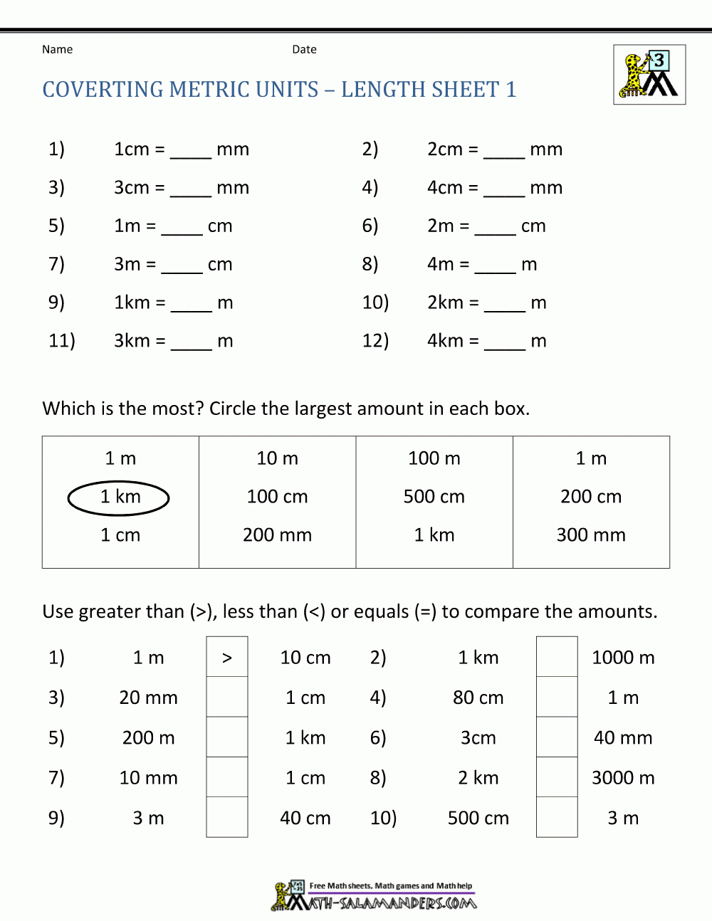 metric conversion worksheet with answer key