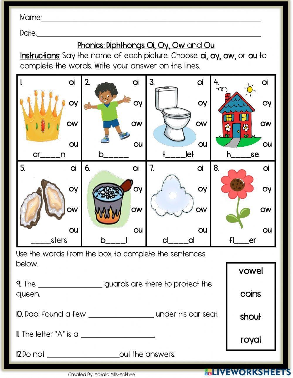 Miss Giraffes Class Teaching The OI And OY Sound Worksheets Library