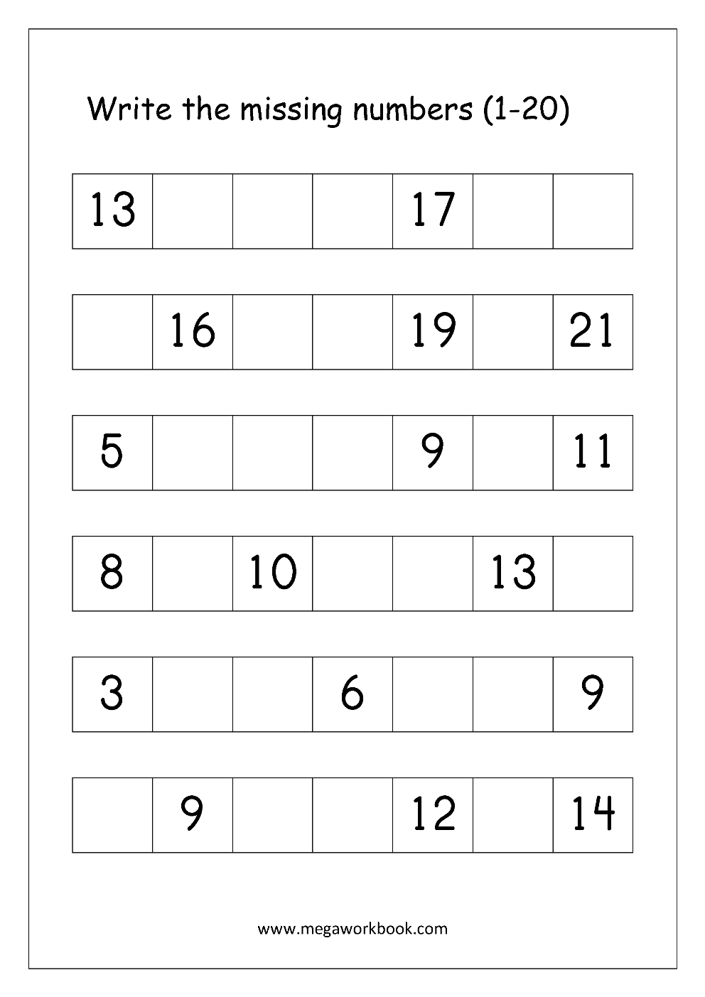 Missing Numbers Worksheet 1 20 Mirko Busto