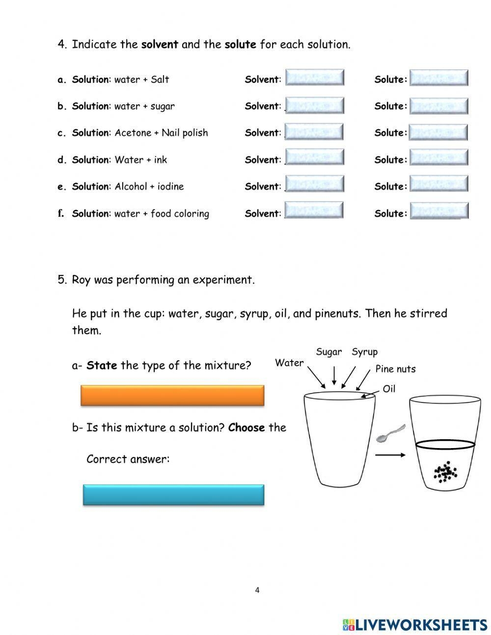 Mixtures And Solutions Worksheet Printable And Distance 